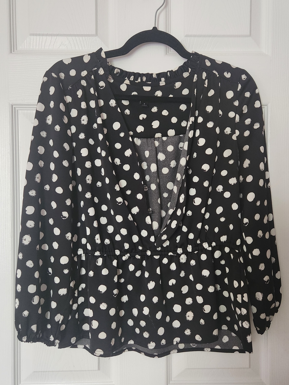 J. Crew Black Blouse with White Polka Dots